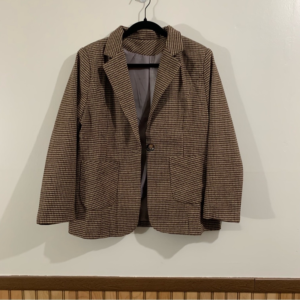 SHEIN BIZwear Houndstooth Lapel Collar Dual Pockets Blazer (XL, Brown)